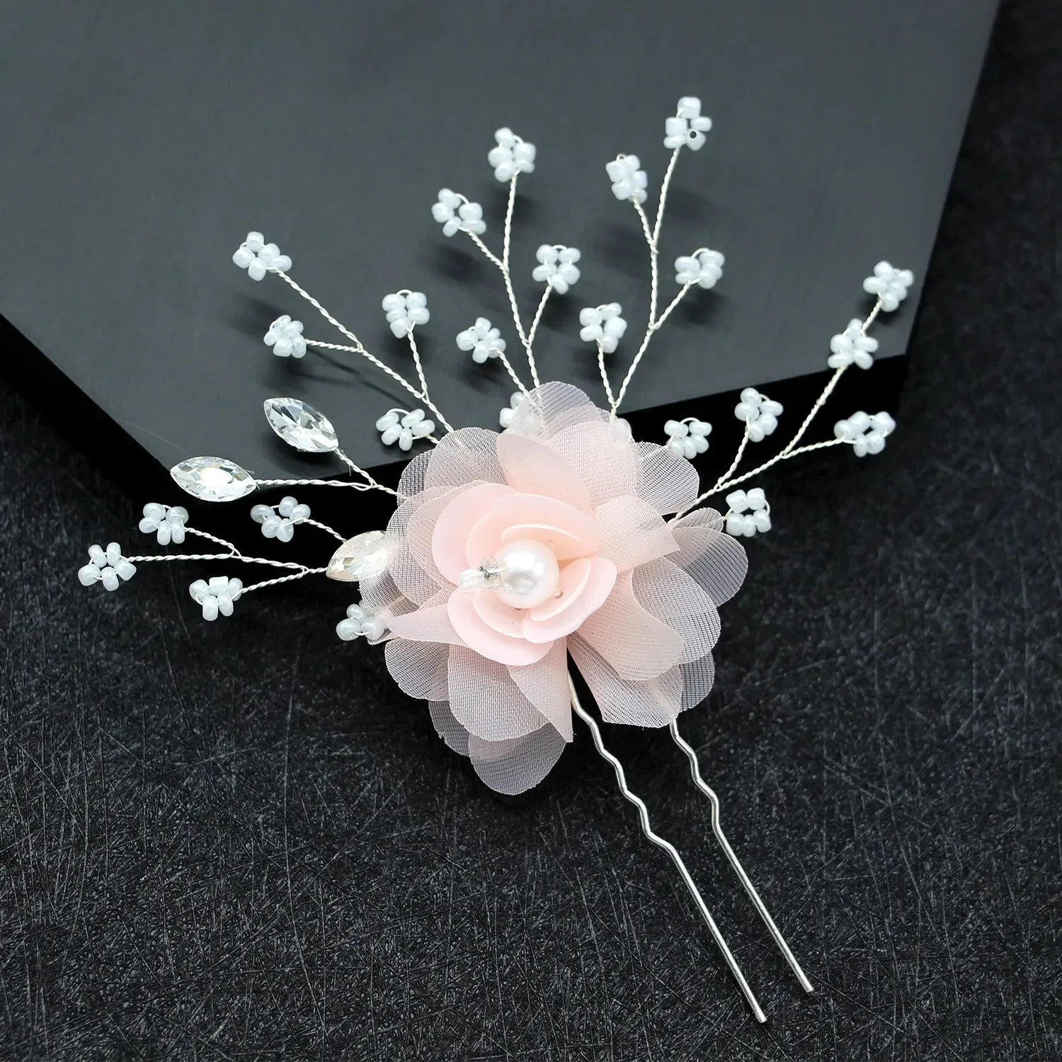 Wedding U Shape Hair Clips Bridal Headpiece Mesh Flower Hairpins Pearl Women Wedding Hair Accessories Bridal Headdress Jewelry